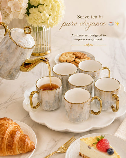 9PC Marble Tea Set