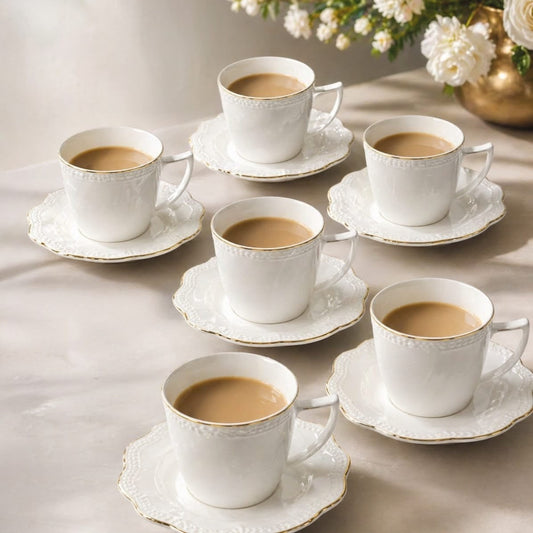12pcs tea set with 6 cups and 6 saucers, elegant serving set for tea and coffee. 