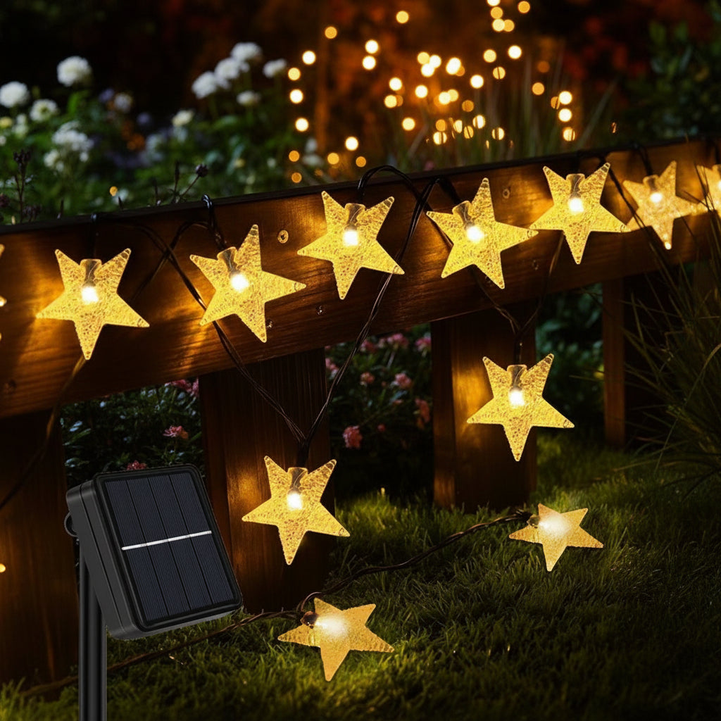 12M solar powered outdoor star fairy lights with 100 LED stars