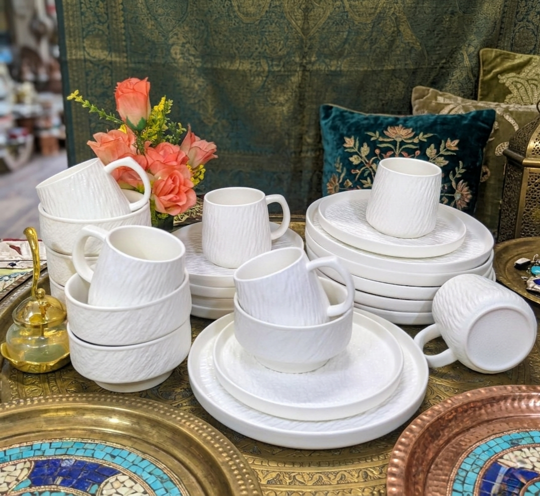 Blazed 24 piece dinner set with cups, bowls, plates, and side plates, elegant dining tableware set