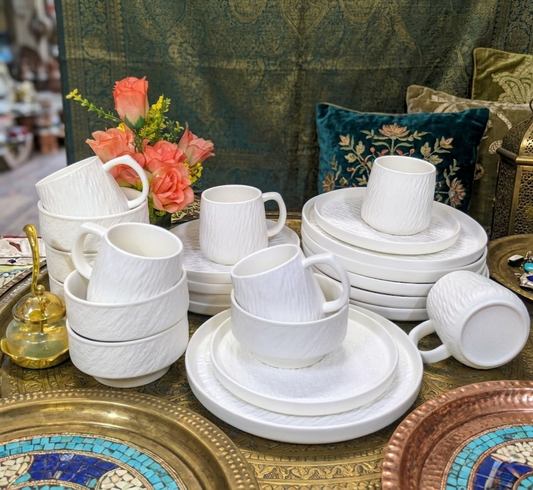 Blazed 24 piece dinner set with cups, bowls, plates, and side plates, elegant dining tableware set