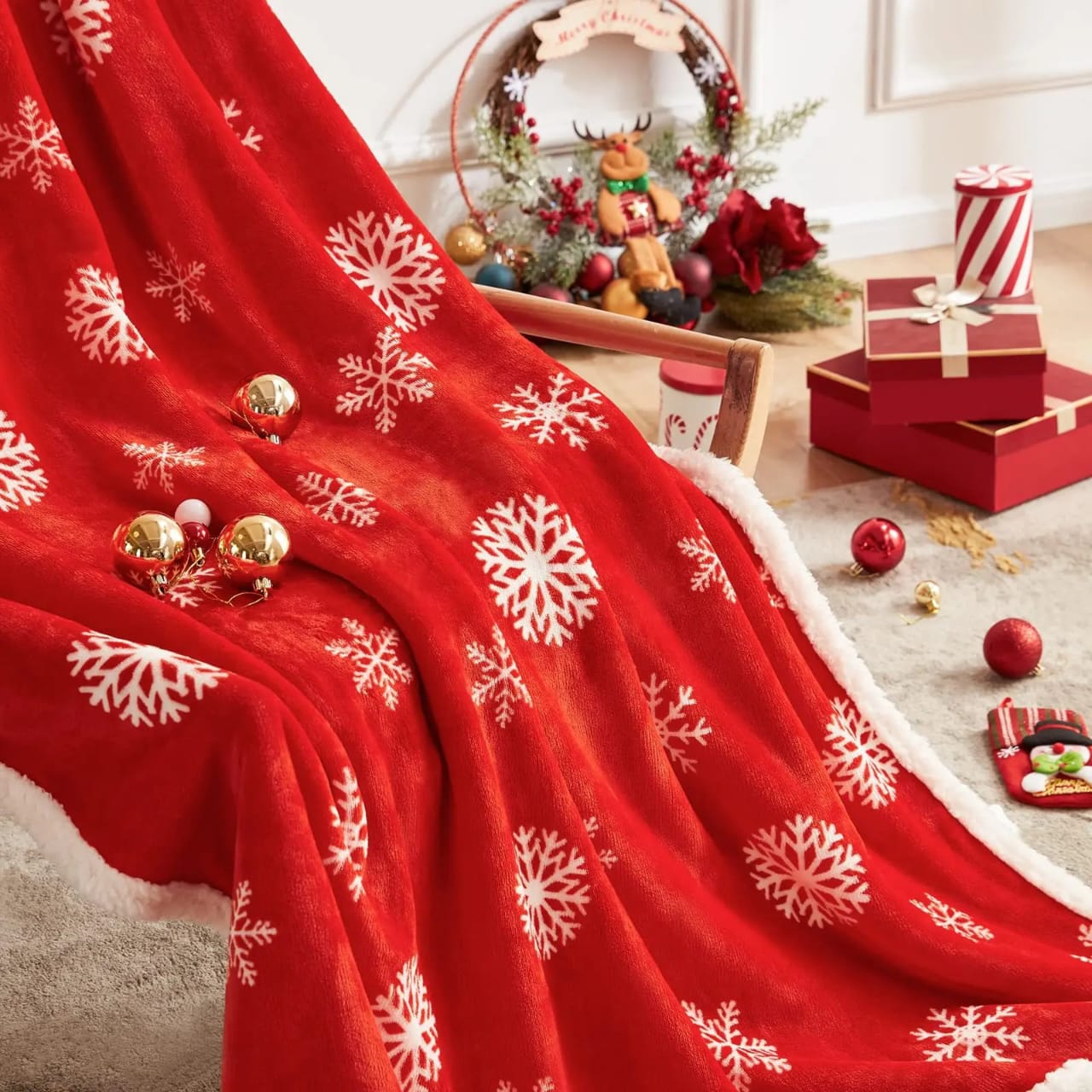 Christmas Reindeer Double-Layer Throw Blanket