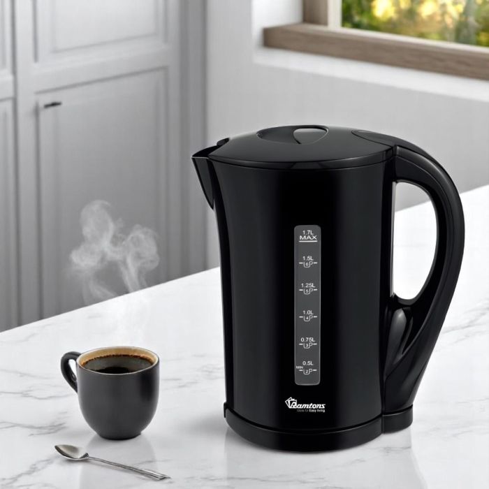 1.7 litre black cordless electric kettle with  control and transparent water level window