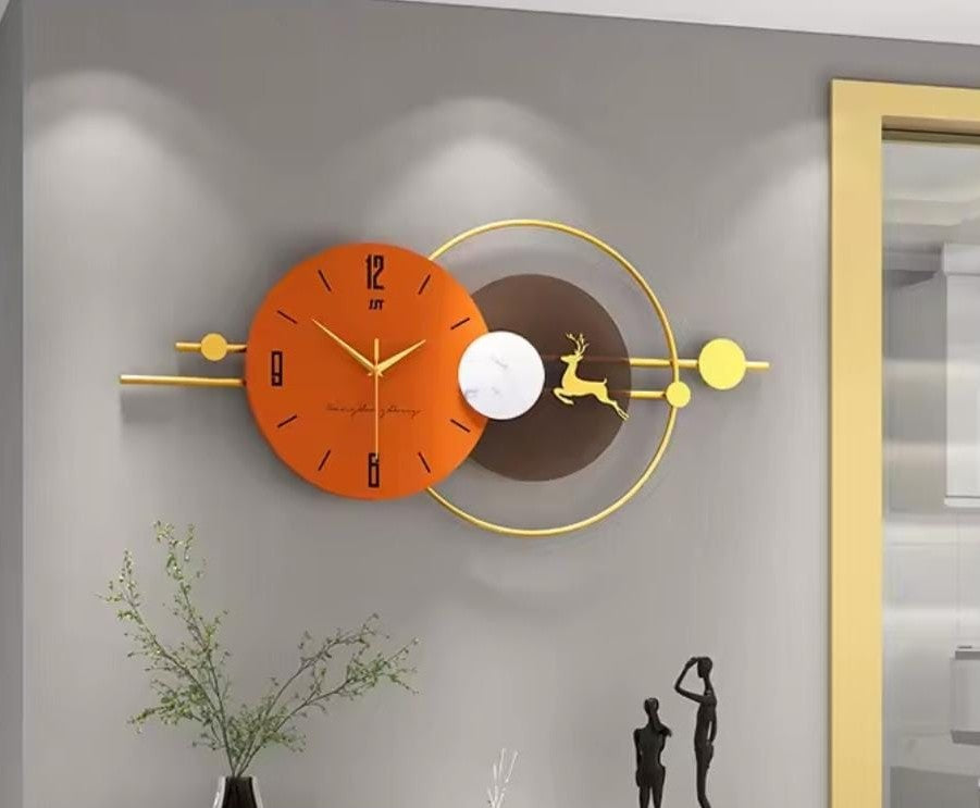 Modern minimalist metallic wall clock with elongated frame and square dial