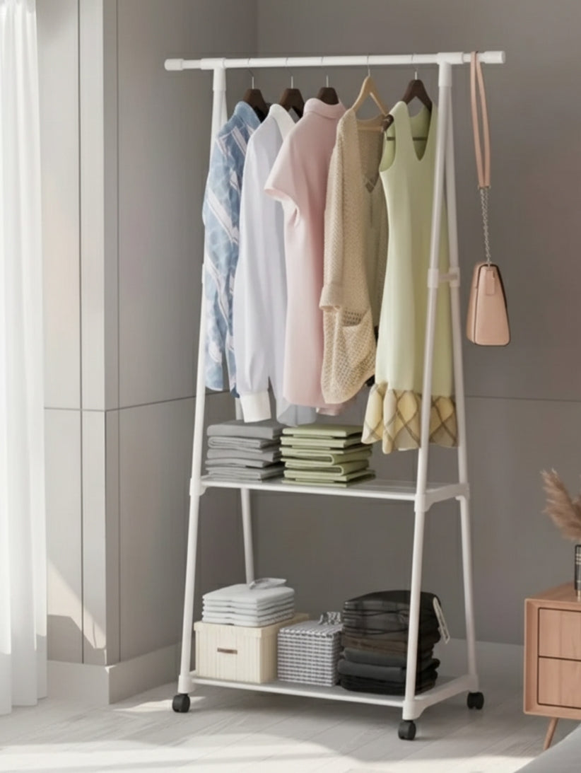 White multifunctional cloth rack measuring 55 by 42 by 160 centimeters.