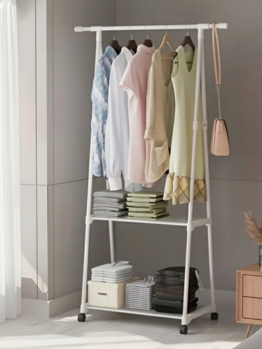 White multifunctional cloth rack measuring 55 by 42 by 160 centimeters.