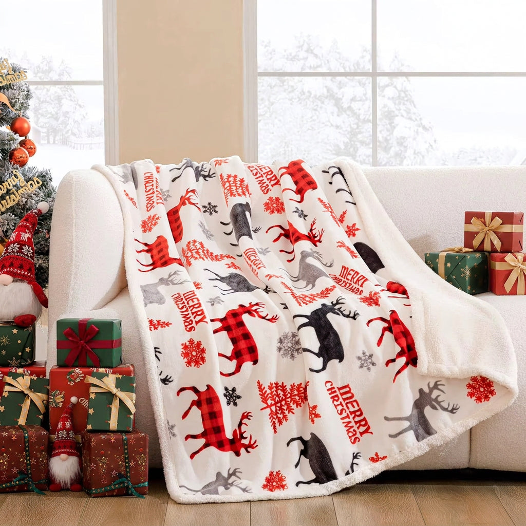 127 × 152cm Reversible Christmas Sherpa Throw Blanket