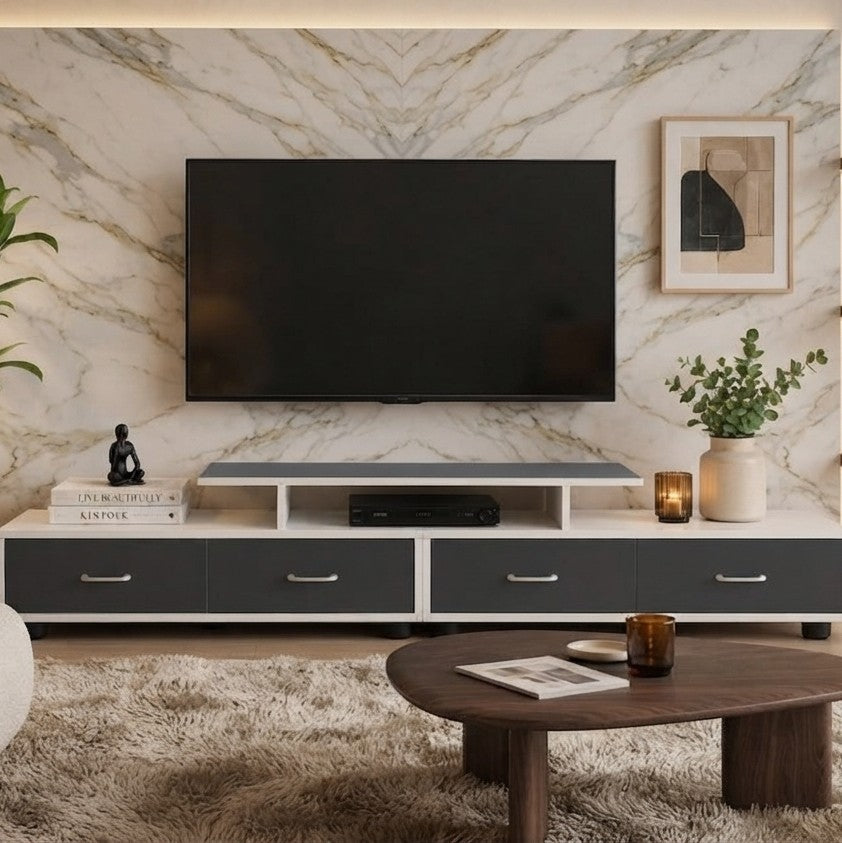 Extendable TV Stand with Drawers and Shelves