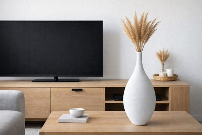 Minimalist brushed ceramic vase with matte finish, 25 cm tall
