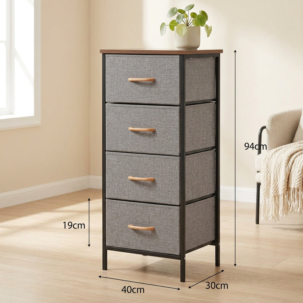4-Drawer Fabric Storage Cabinet with Wooden Top 94cm