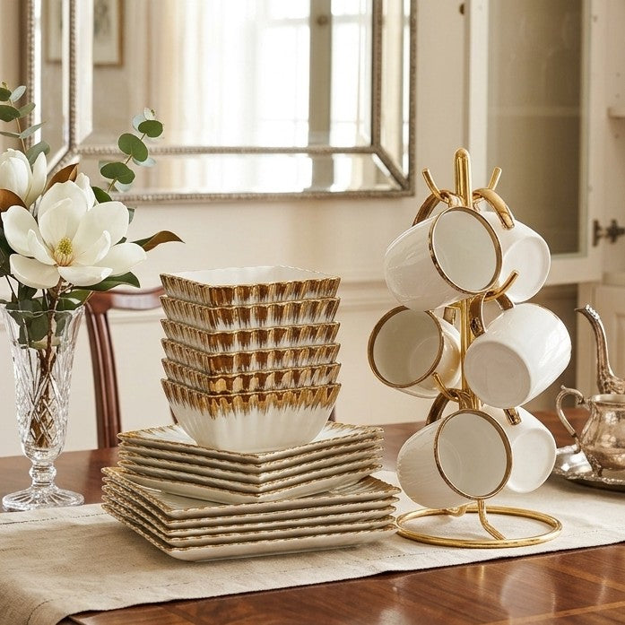 24Pc Dinner Set with Gold Rim