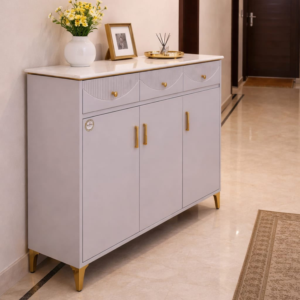 Wooden Shoe Cabinet Sideboard Buffet Storage Cabinet with Glass Top 120cm