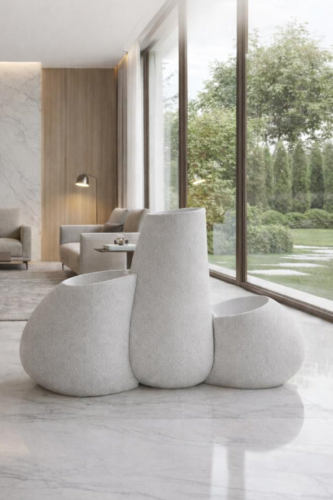 3-Piece Decorative floor vase set with textured stone finish in varying sizes
