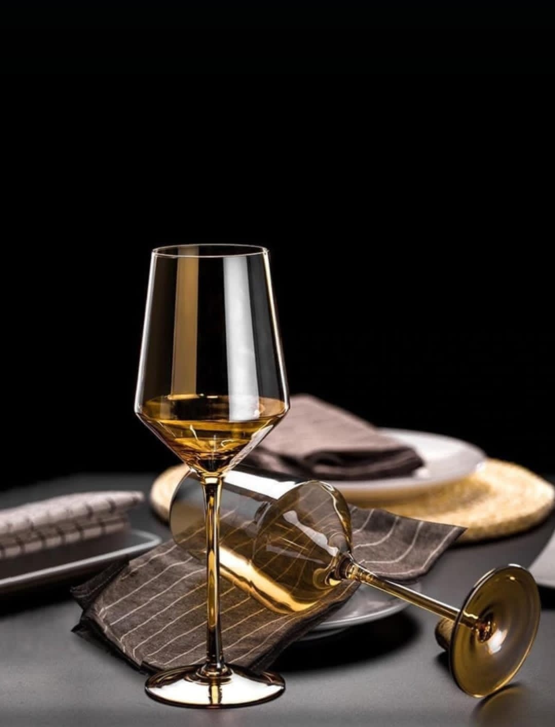 6Pcs Gold Shapely Medium Wine Glass 430ml