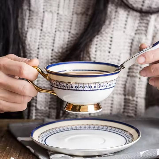 Elegant British-style bone china tea-cup and saucer set for tea or coffee