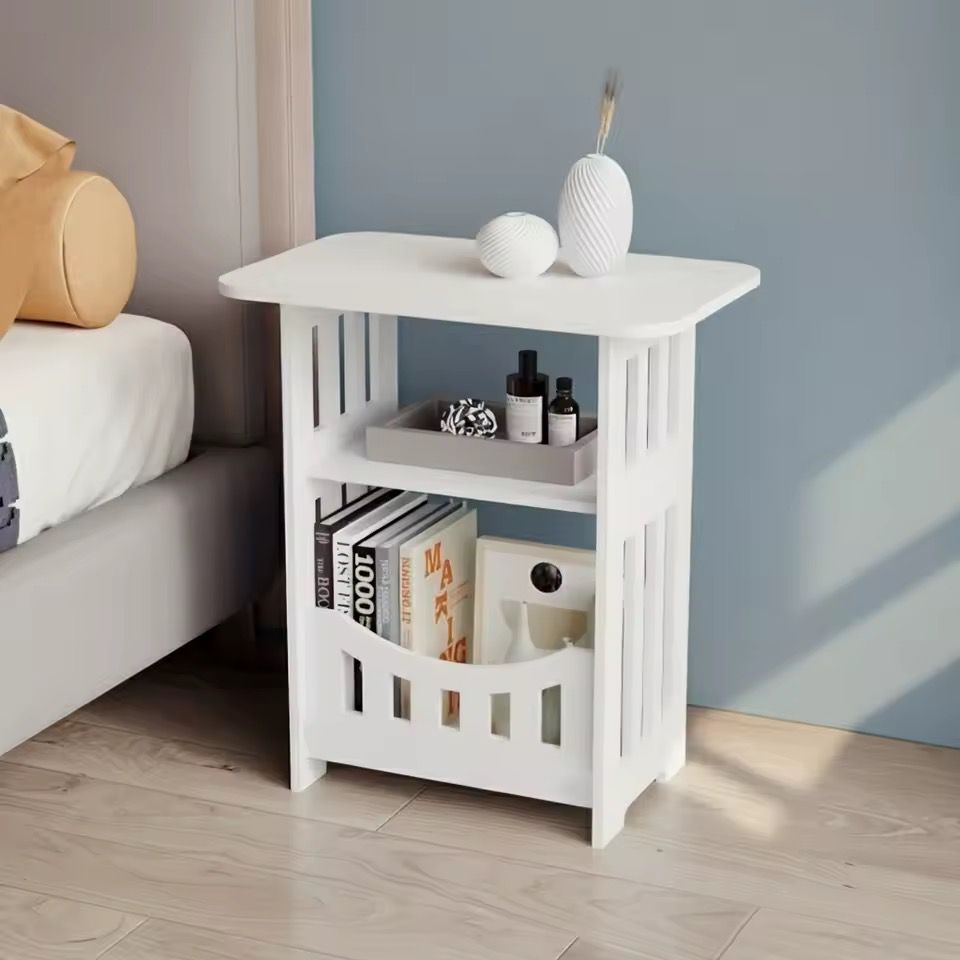 Modern Nordic wooden storage table, multipurpose bedside and living room organizer with minimalist design.