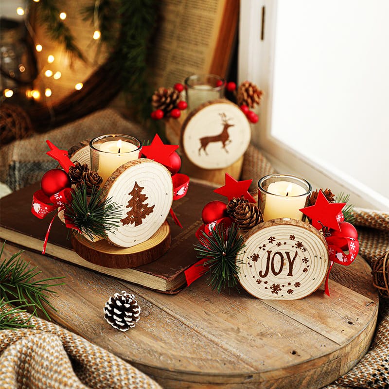 Wooden Christmas candlestick candle holder