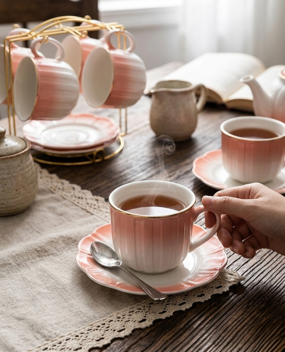 13 Piece Tea Set Coffee Set With Golden Stand