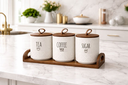 4-Piece Ceramic Canister Set With Tray
