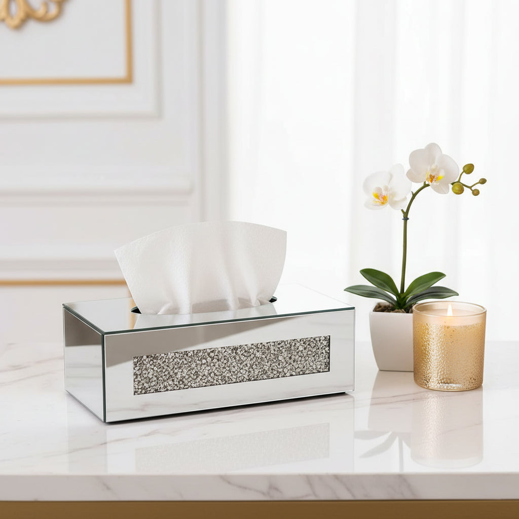 Crystal glass serviette box for elegant dining table and home decor.