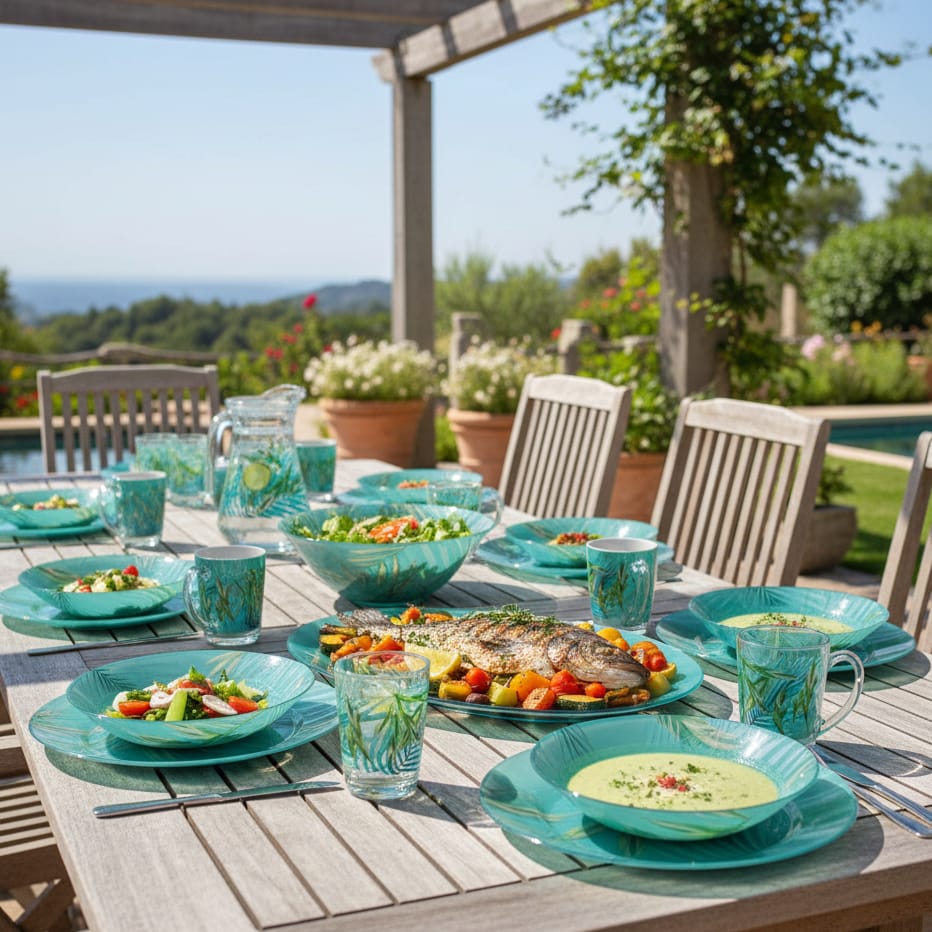 Luminarc Simply Crazifolia 46 piece tempered opal glass dinner set with tropical leaf design