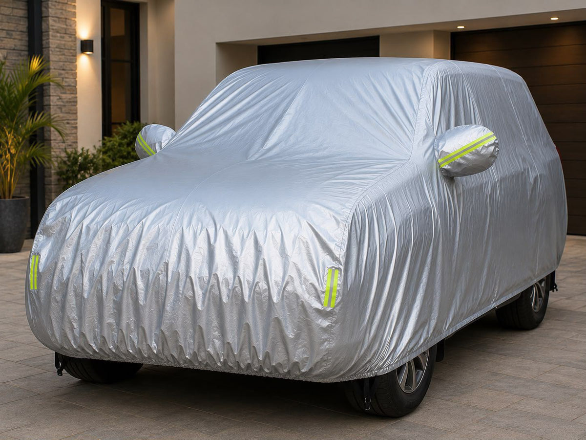 Universal Grey Car Cover with Fleece Lining and Side Reflectors