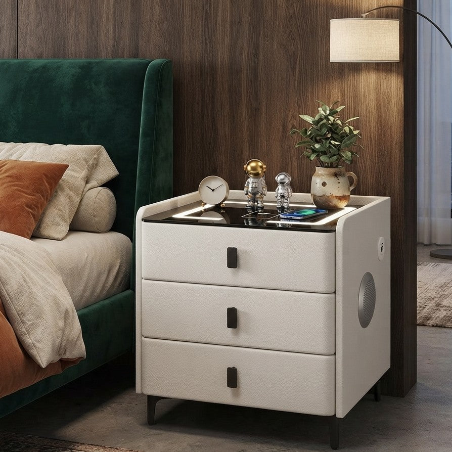 Smart Bedside Table with Wireless Charging, LED Light and Bluetooth Speaker