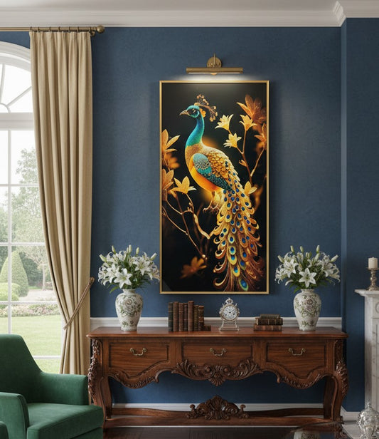 LED remote controlled peacock wall art with illuminated design for living room or bedroom décor
