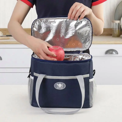 Double Compartment Insulated Lunch Bag with Handheld Handle and Removable Strap