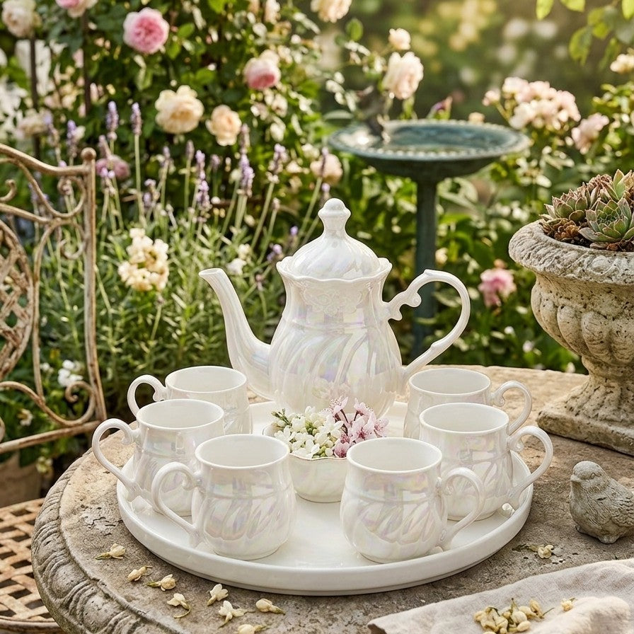 9Pc Pearlescent Charm Tea Set