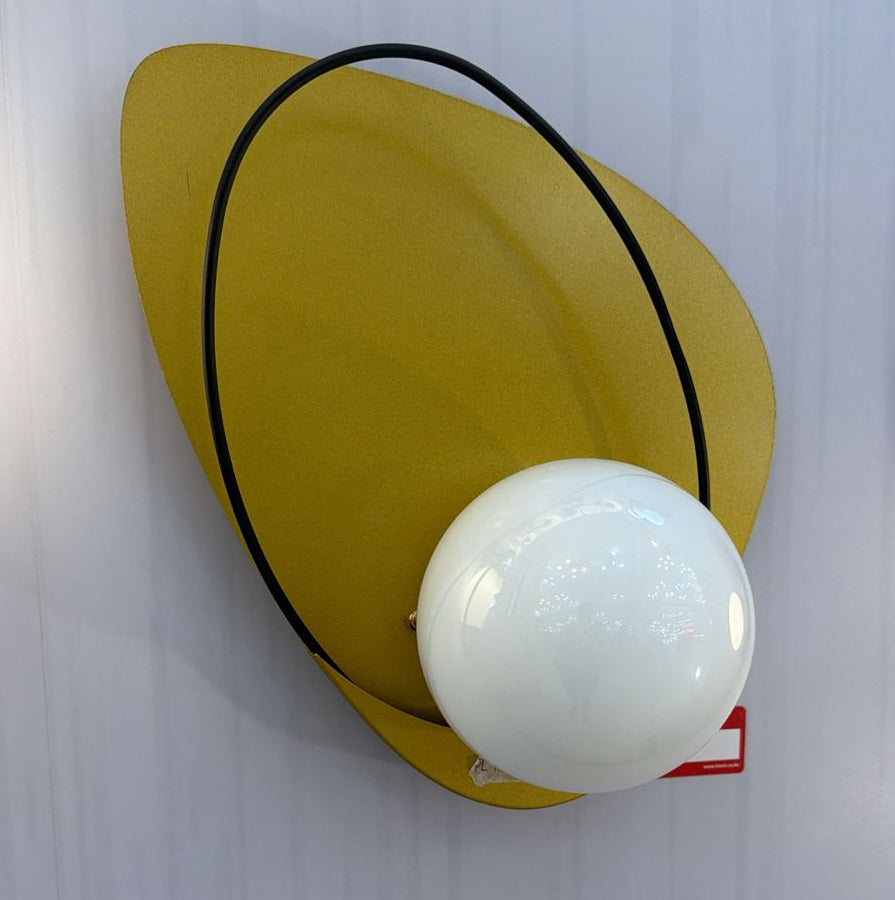 Golden Accent Wall Fixture with White Glass & Black Frame – PL 1160-01-GO