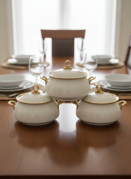 3-piece Gold line ceramic dish set, each with 3-liter capacity