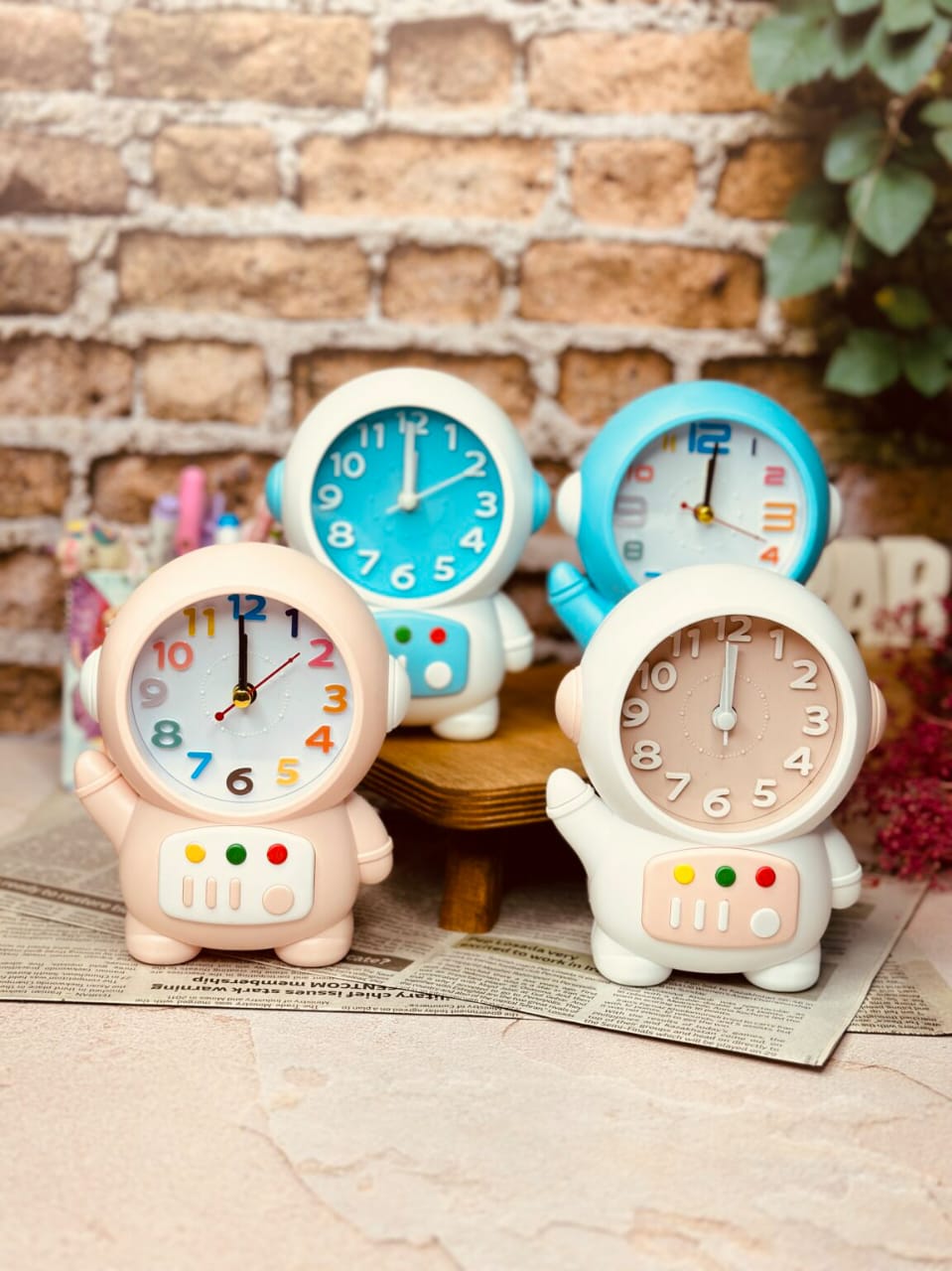 Creative astronaut themed bedside alarm clock for kids and students.