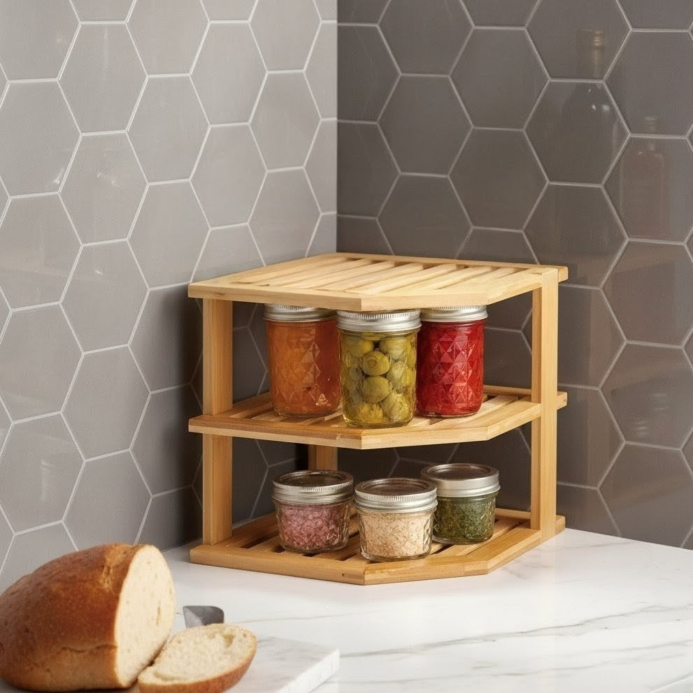 3 Tier Corner Bamboo Kitchen Spice Rack
