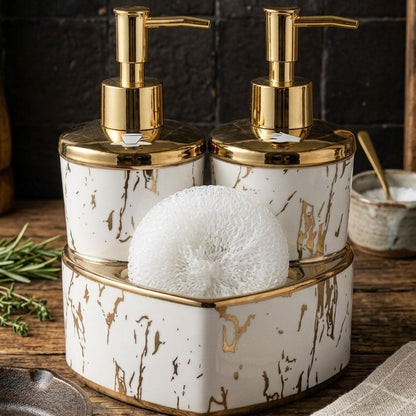 Porcelain Heart Twins Soap Dispenser Set with Scrub