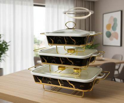 3-Pieces Ceramic Chafing Dish Set