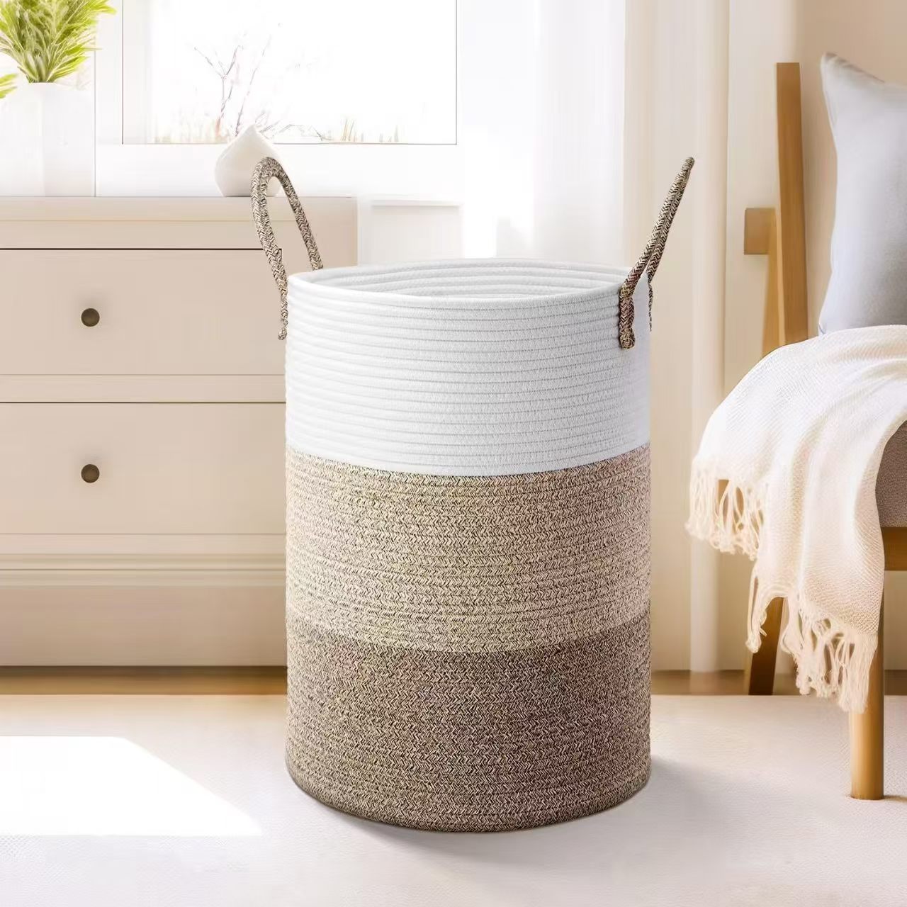 Big Size Cotton Rope Basket With Handles
