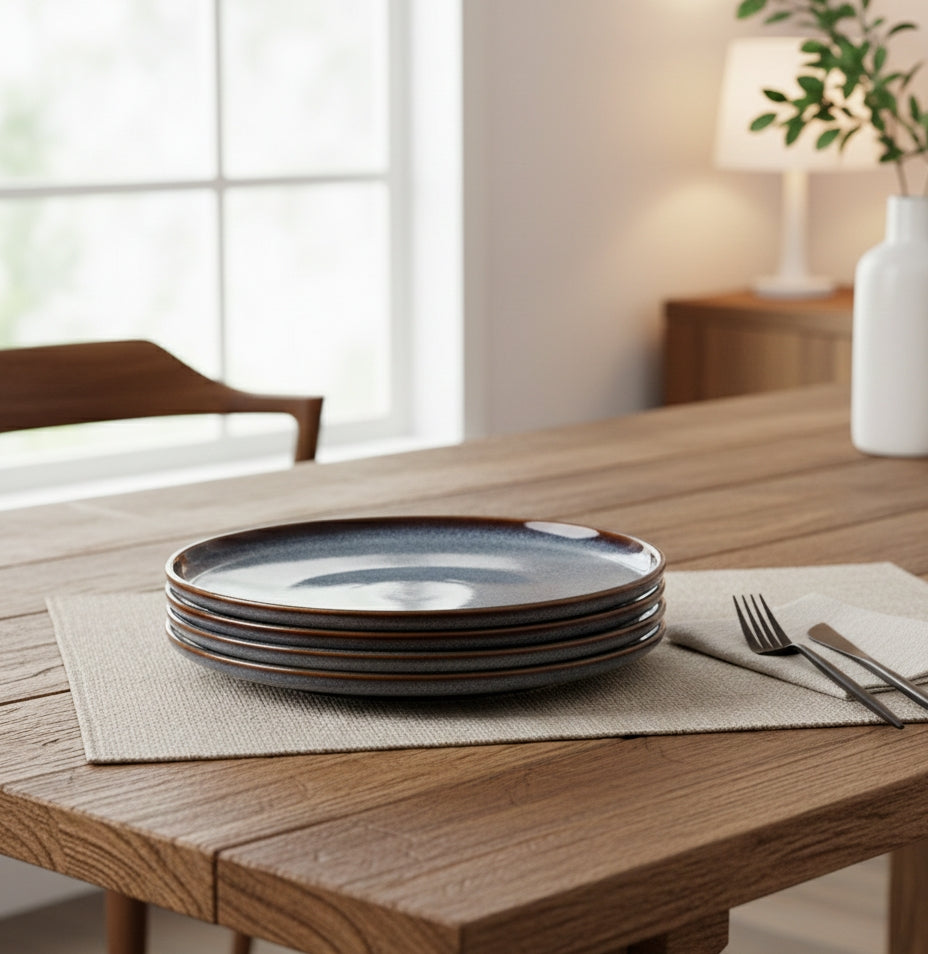 Six-piece Ceramic side plate set for serving snacks and desserts.