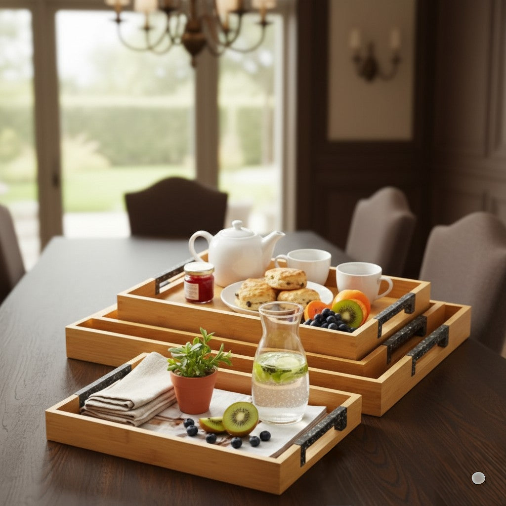 3Pcs Bamboo Serving Trays