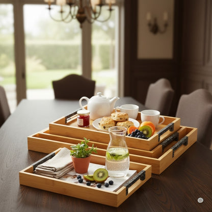 3Pcs Bamboo Serving Trays