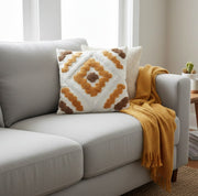 Boho-style 45×45 cm cotton pillow cover with geometric diamond line tufting pattern in multiple prints