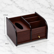 Multifunctional Wooden Desk Organiser with Built In Tissue Box Compartment