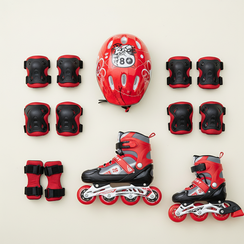 Adjustable Inline Skates Set with Helmet and Protective Guards Large 39–43