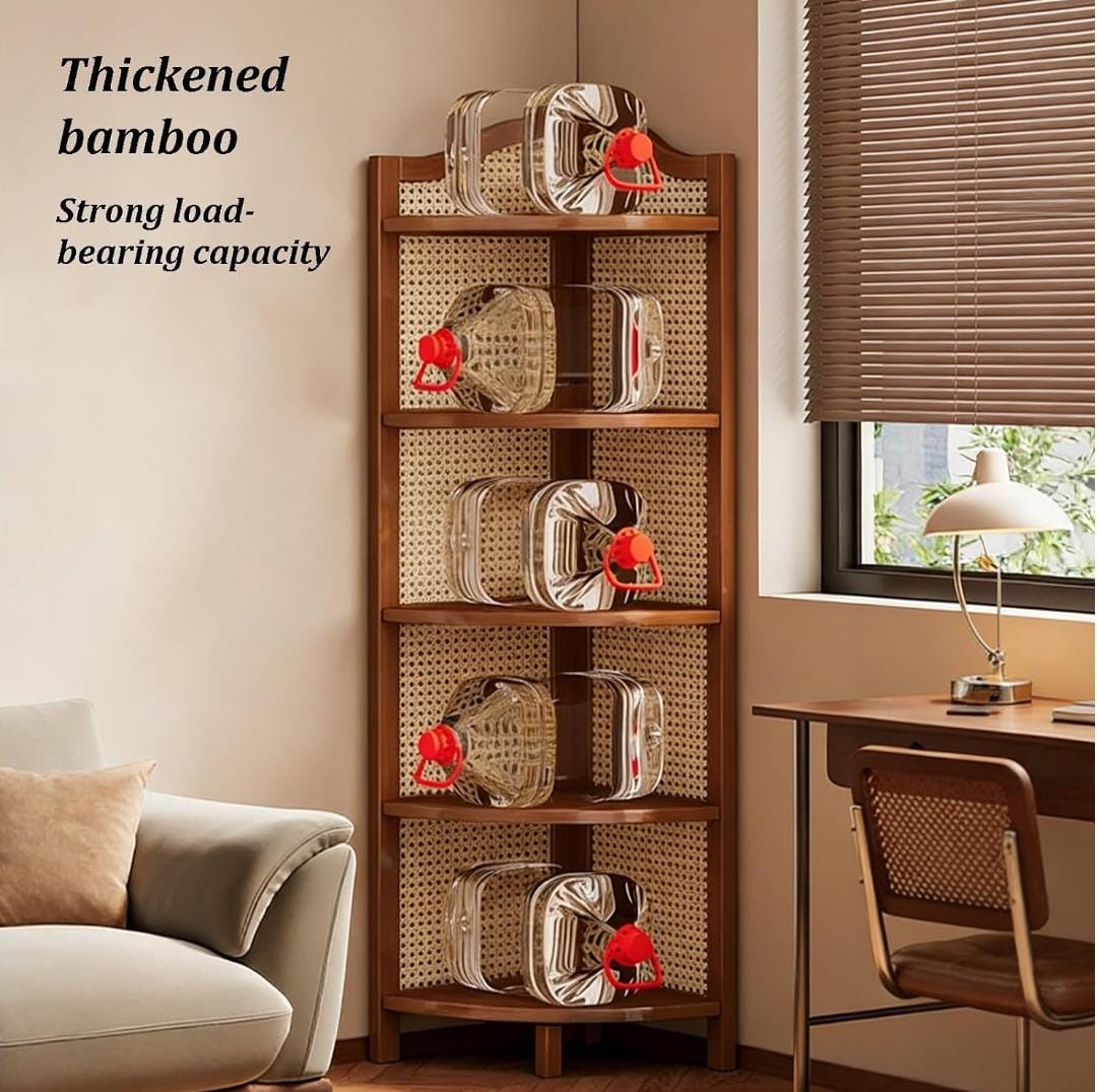 132cm 5 Tier Bamboo Corner Shelf Bookshelf