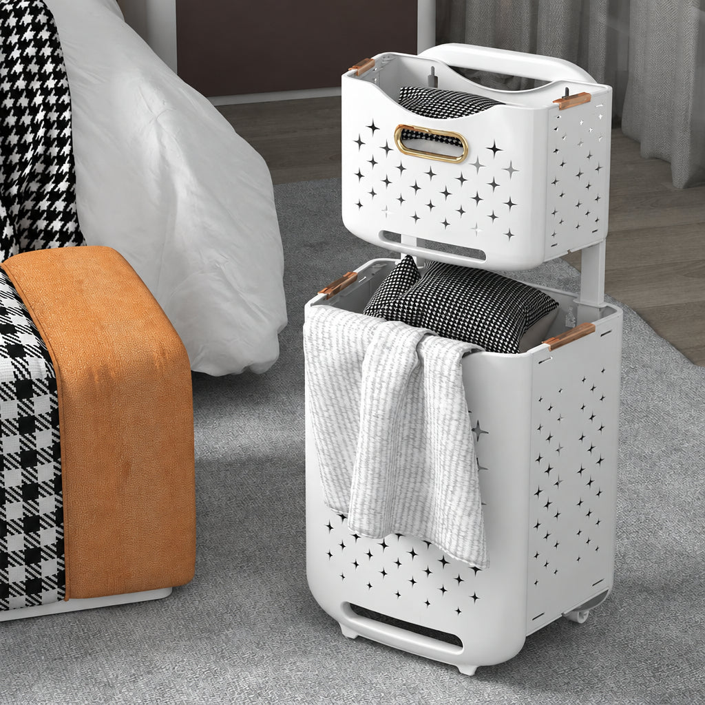 2 Tier Laundry Hamper with Wheels 75 × 34.5 × 26cm