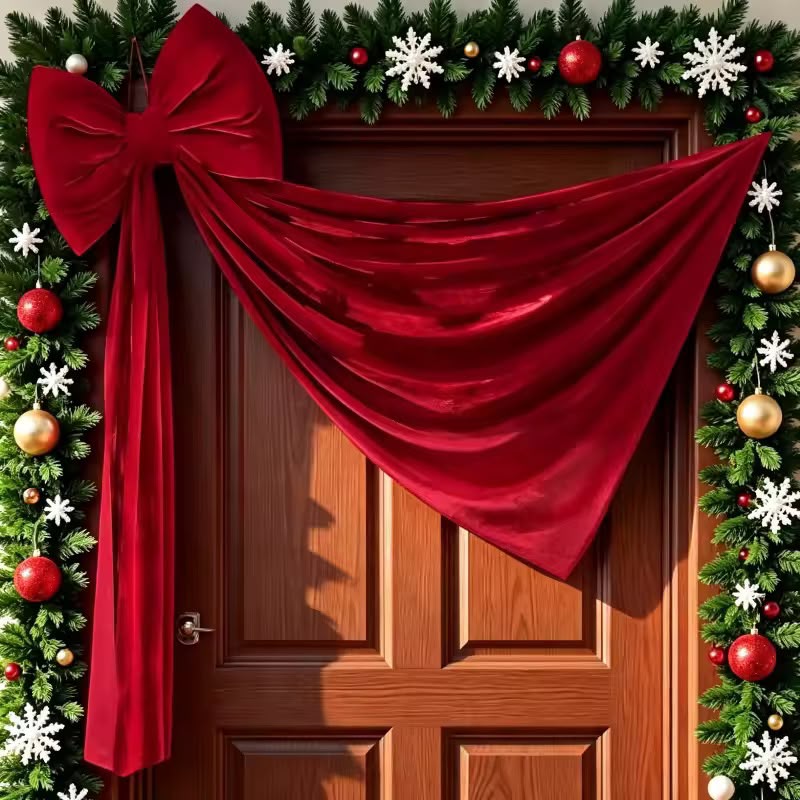 180cm Red Christmas Bow Decoration with Long Satin Ribbons