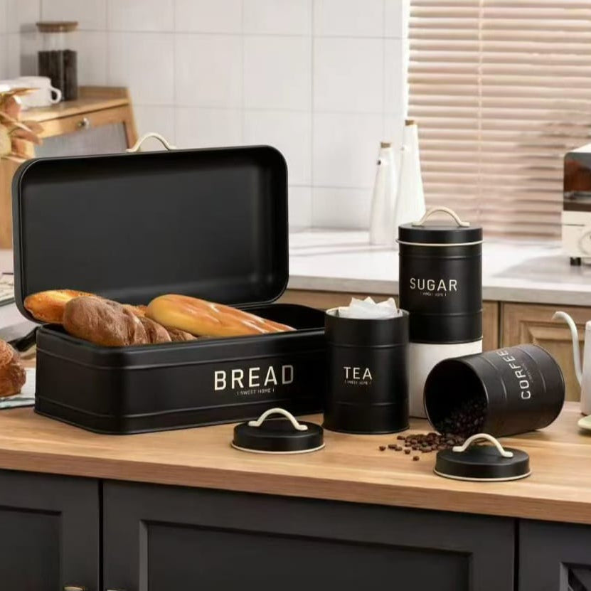 4Piece Quilted Metal Bread Box and Canister Set