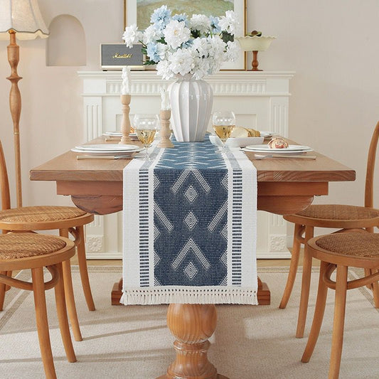 Cotton linen table runner with tassel edges