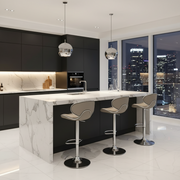 Adjustable bar stool with metal frame and padded leather seat, available in white, grey, black, and beige.