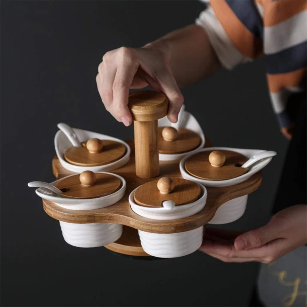 5pcs Cruets Set with Rotary Base